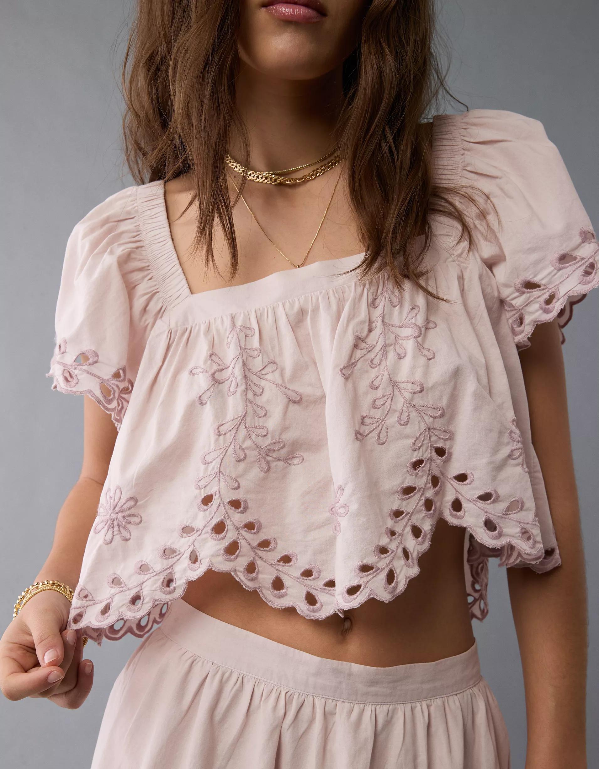 AE Tie Back Eyelet Crop Top Product Image