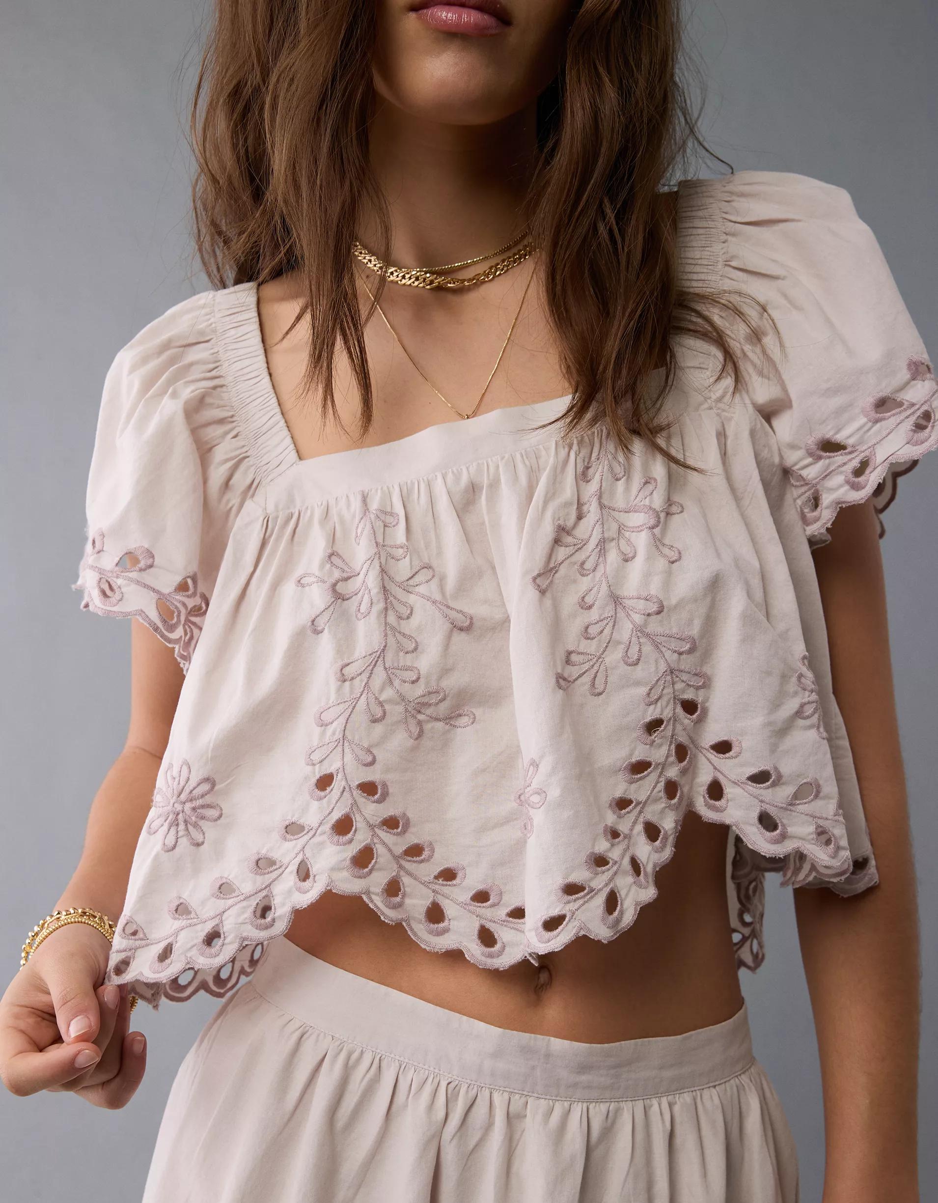 AE Tie Back Eyelet Crop Top Product Image