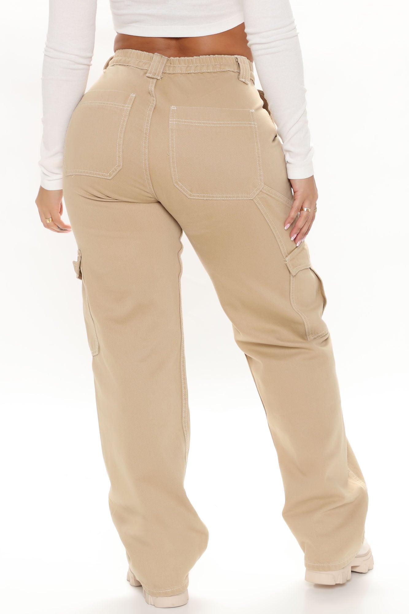 Give Me A Break Cargo Carpenter Jeans - Khaki Product Image