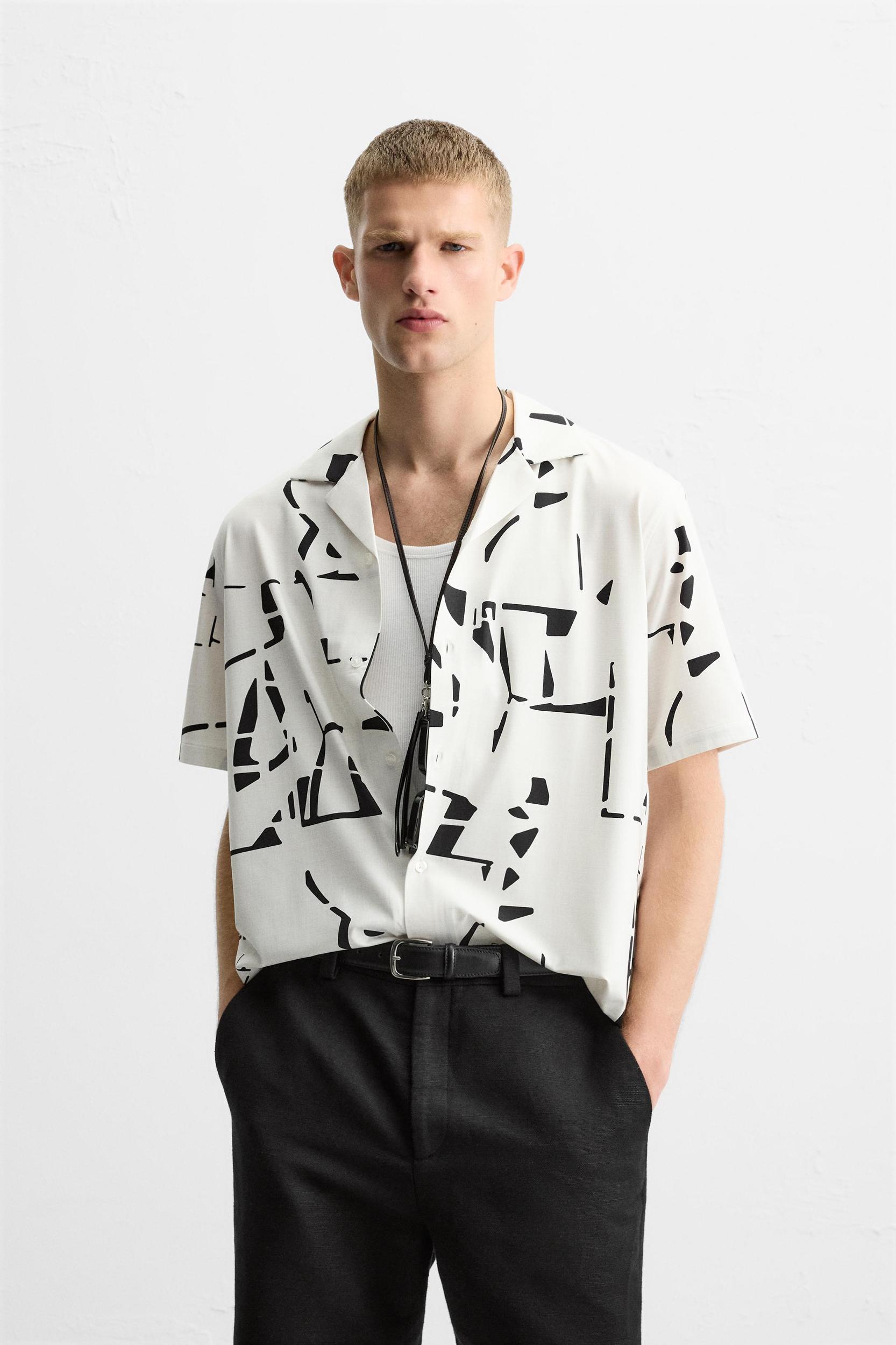 ABSTRACT PRINT STRETCH SHIRT Product Image