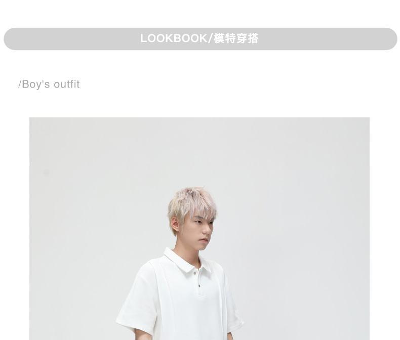 Short Sleeve Plain Polo Shirt / Drawstring Waist Sweat Shorts Product Image