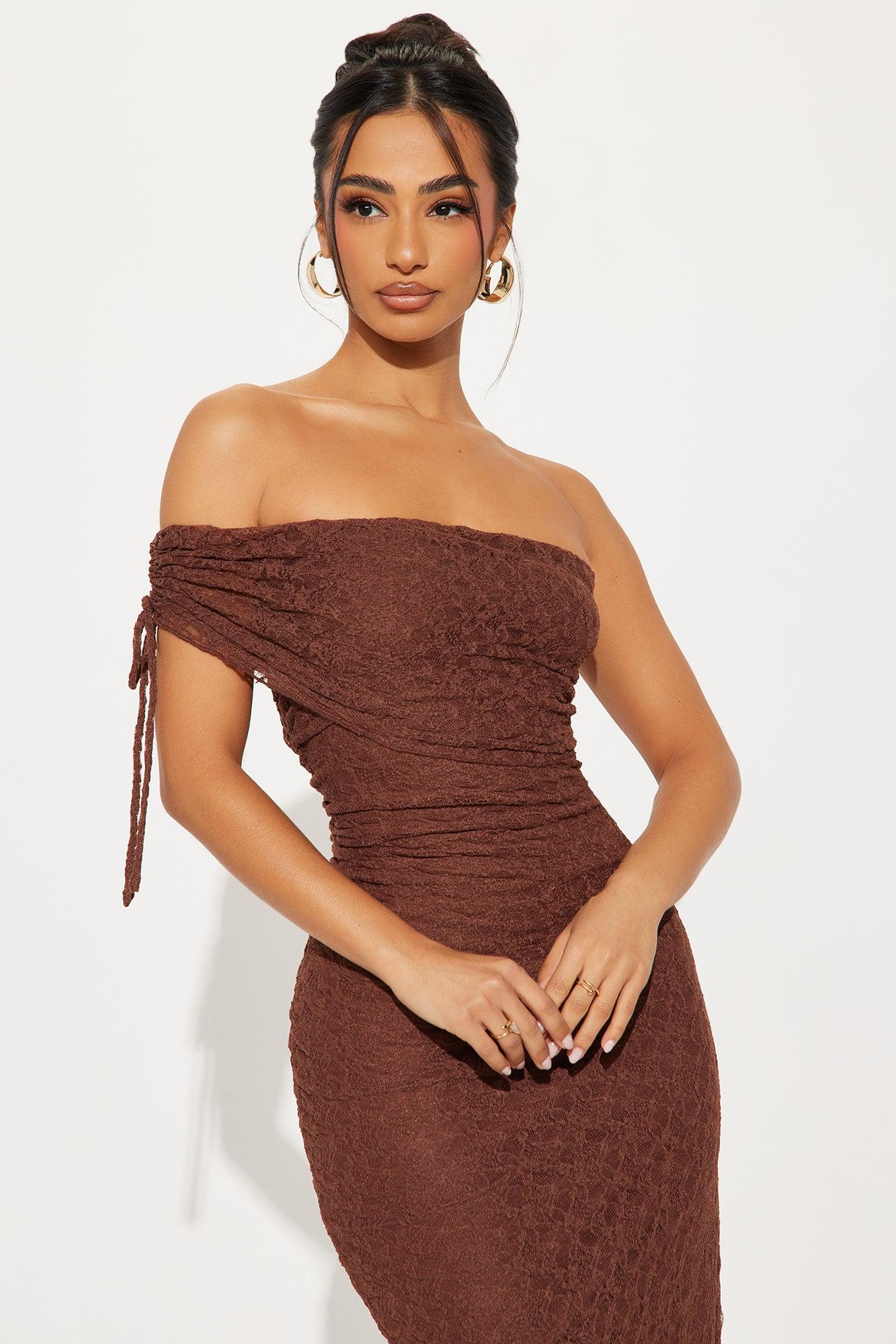Kaya Lace Maxi Dress - Brown Product Image