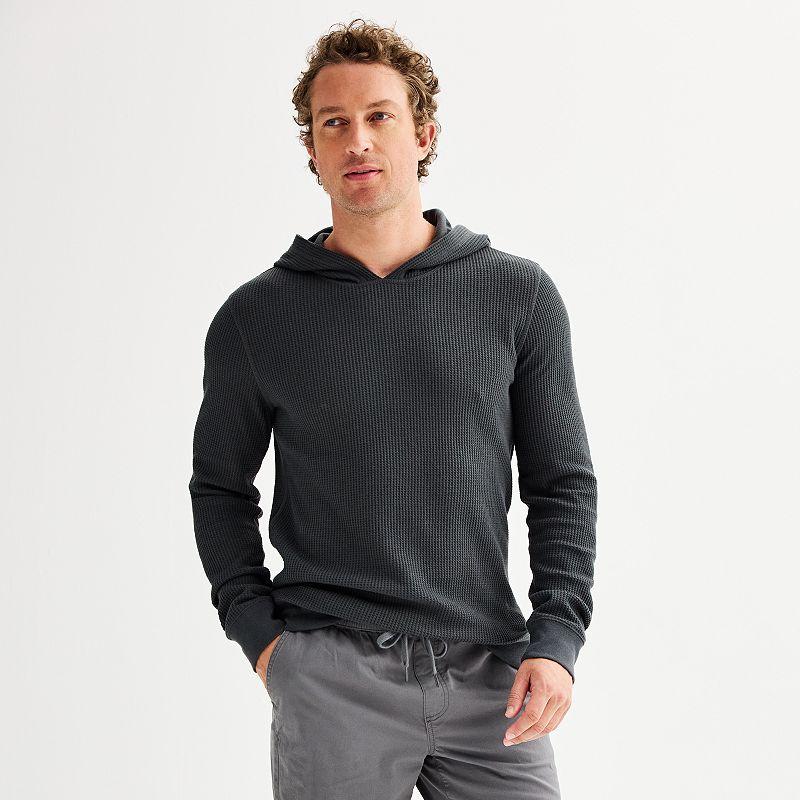 Men's Sonoma Goods For Life® The Essential Waffle Thermal Hoodie, Size: Small, Black Copy Product Image
