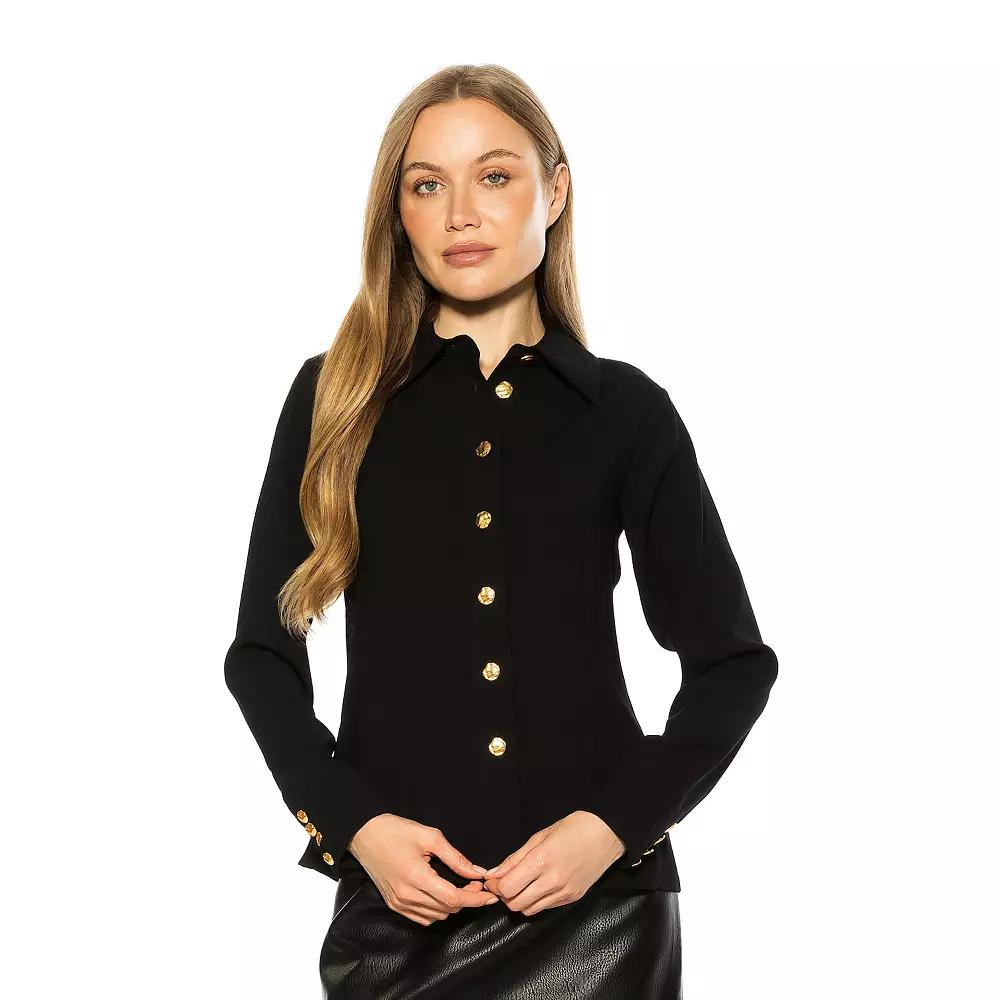 Women's ALEXIA ADMOR Leland Collared Button Down Shirt With Wide Cuff,  Product Image