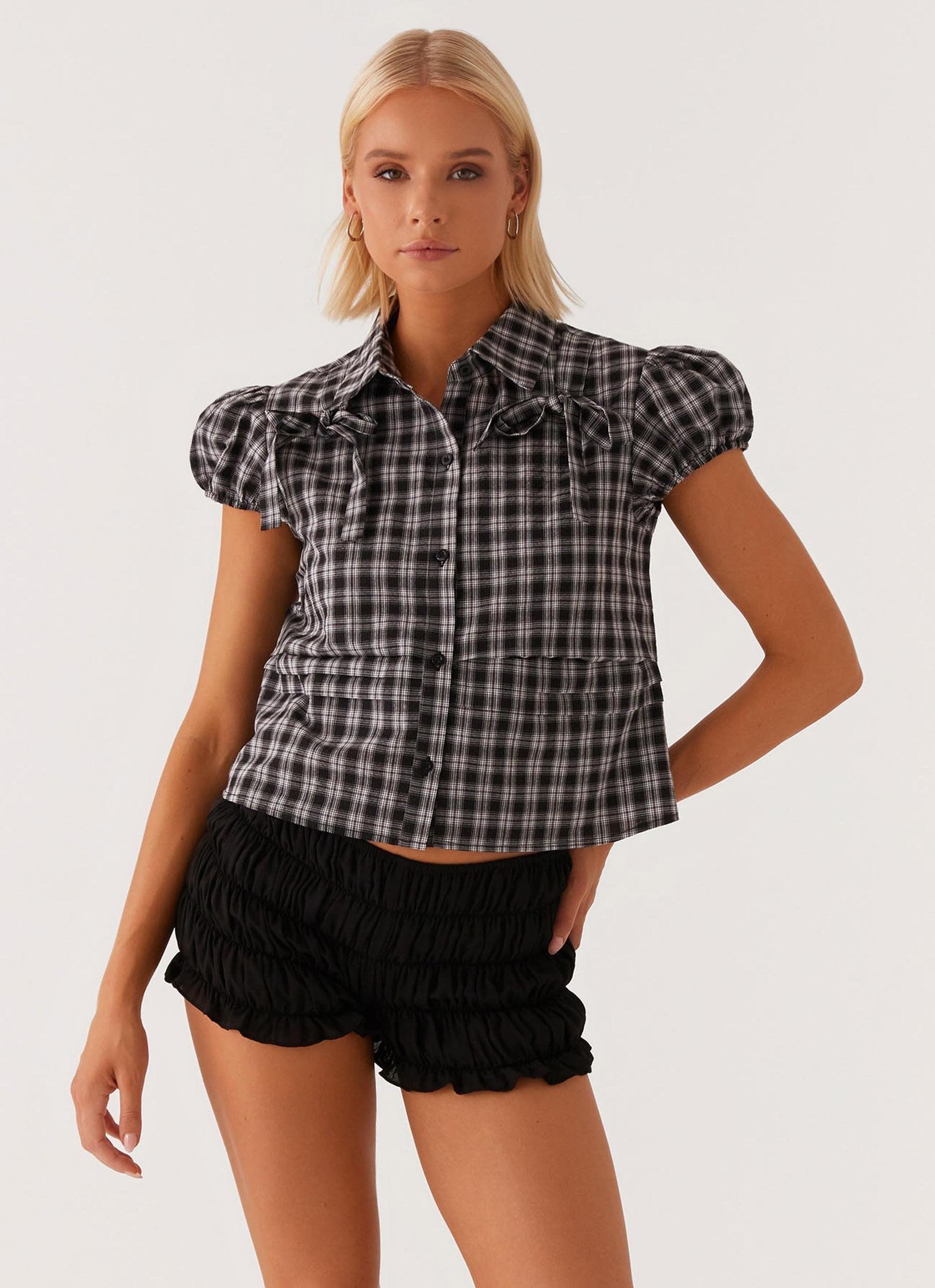 Lorraine Puff Sleeve Top - Black White Check Product Image