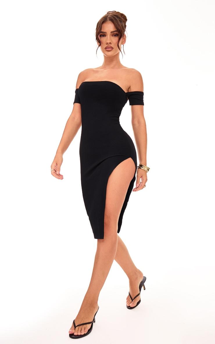 Black Cuff Detail Side Split Midi Dress Product Image