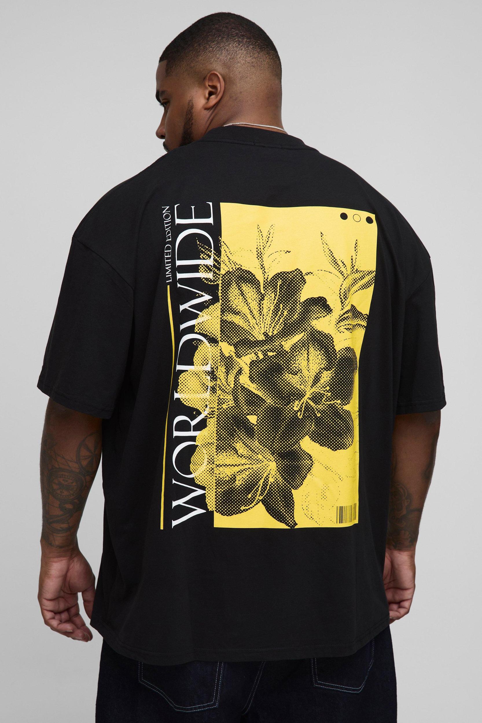 Plus Oversized Extended Neck Worldwide Floral Print T-Shirt | boohooMAN USA Product Image
