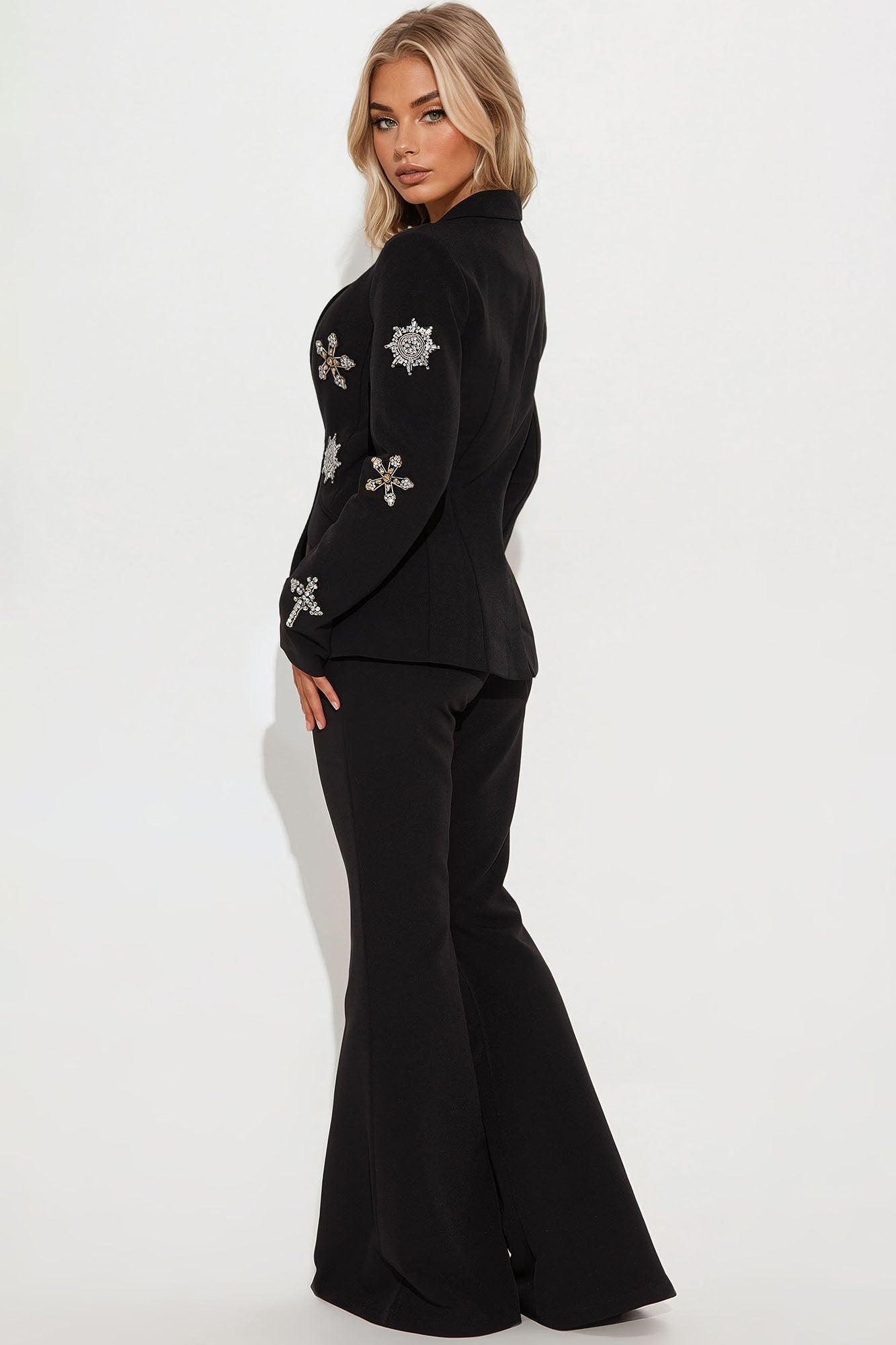 Star Studded Blazer Pant Set - Black Product Image
