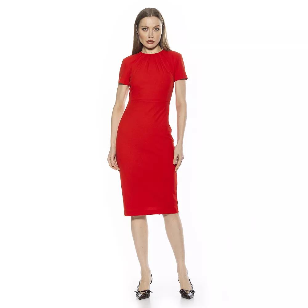 Women's ALEXIA ADMOR Quinn Draped-Neck Midi Sheath Dress,  Product Image