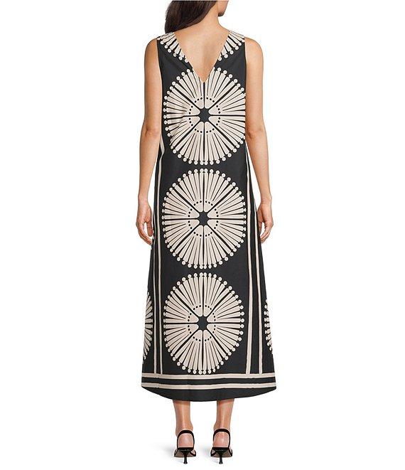 Gibson & Latimer Woven Fan Print V-Neck Sleeveless A-Line Flounce Maxi Dress Product Image