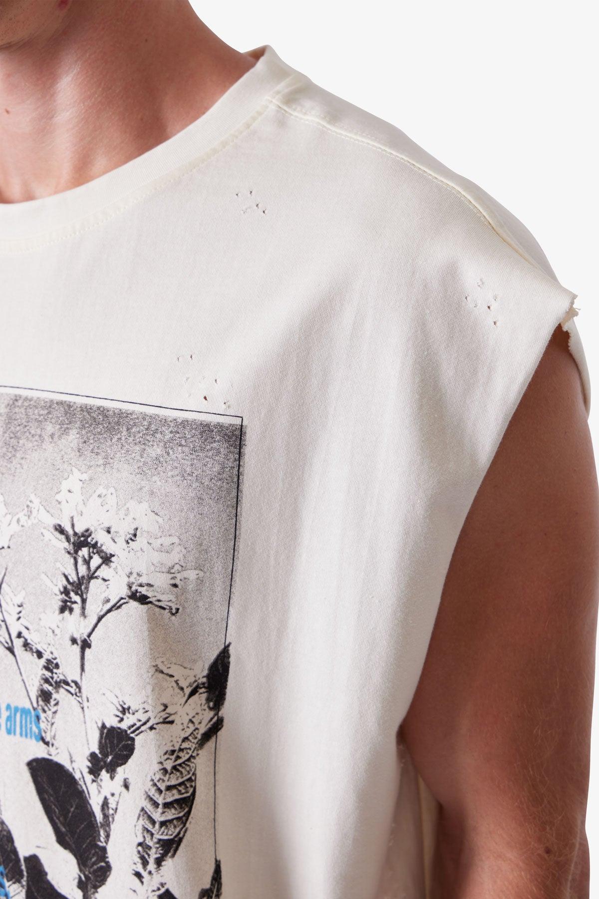 Distressed Sleeveless Tank - Antique White Product Image