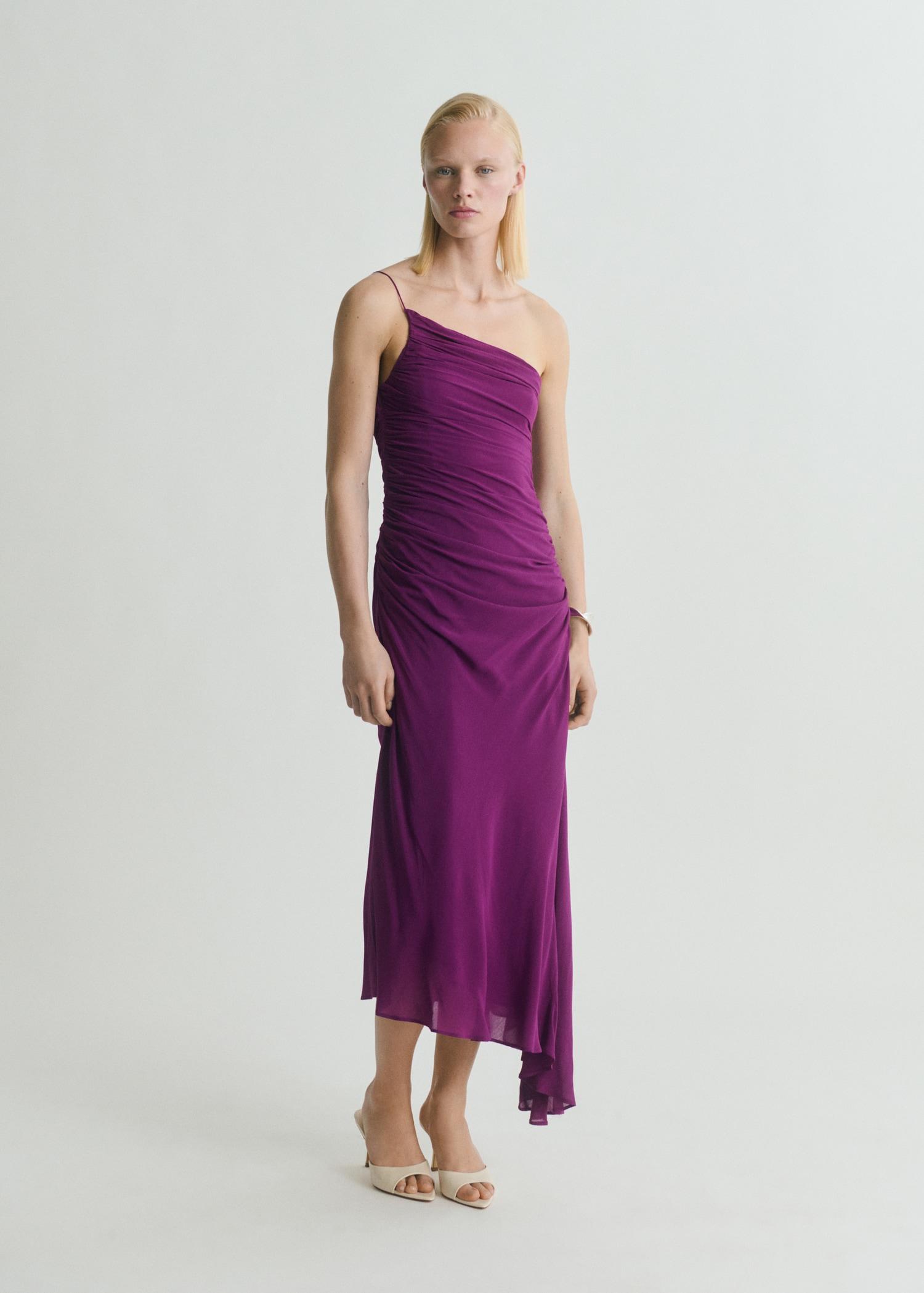 Asymmetrical dress with gathered sides - Women | MANGO USA Product Image