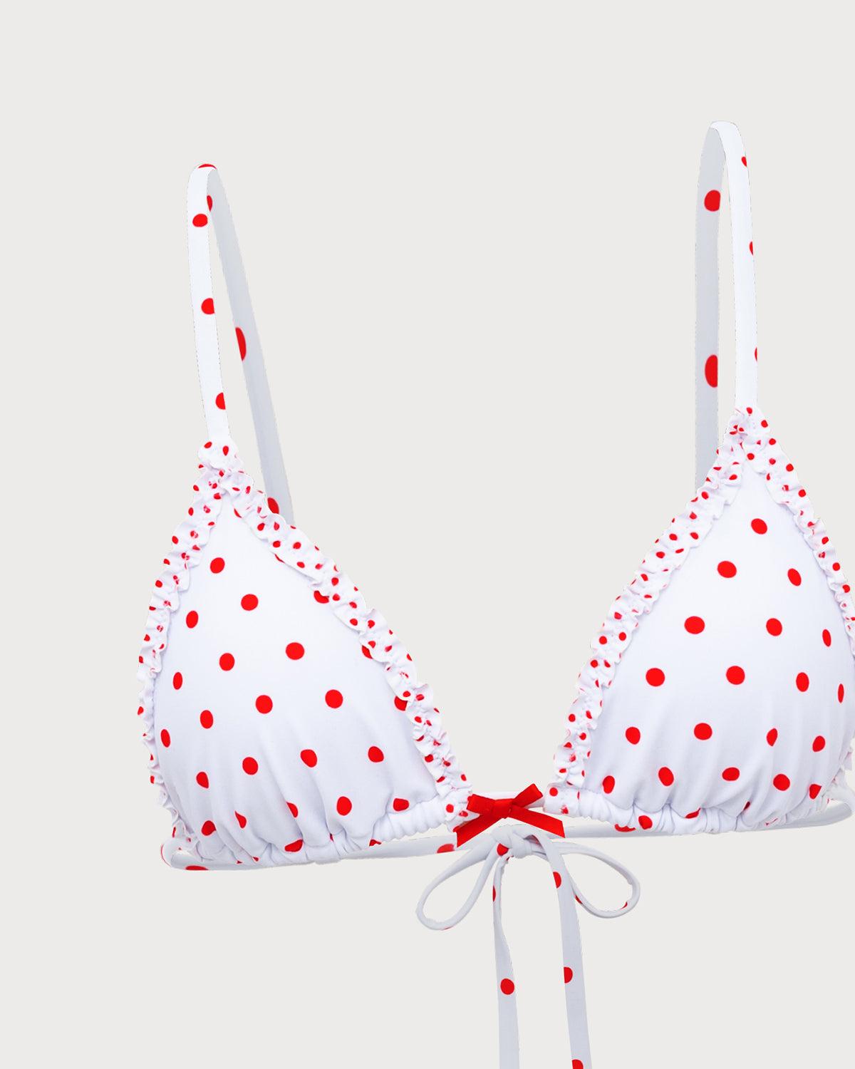 White Knit Floral Ruffle Bikini Set Product Image