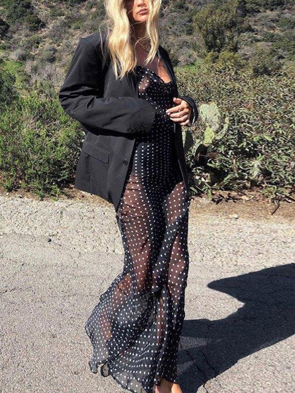Polka Dot Sheer Mesh Maxi Dress Product Image