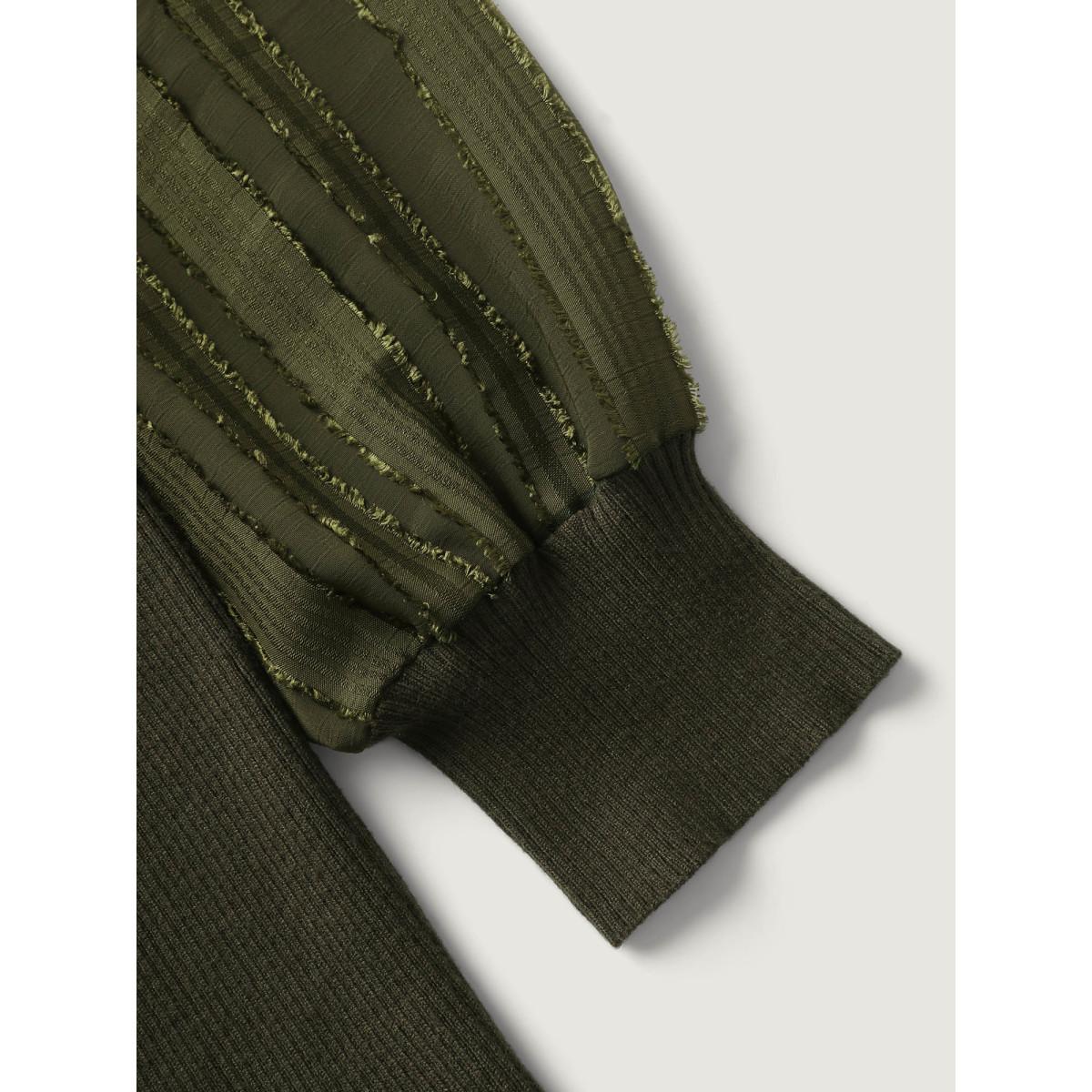 Plus Size Bodycon Fit Textured Square Neck Pullover ArmyGreen Women Romantic Bodycon Long Sleeve Square Neck Elegant Pullovers BloomChic 12/L Product Image