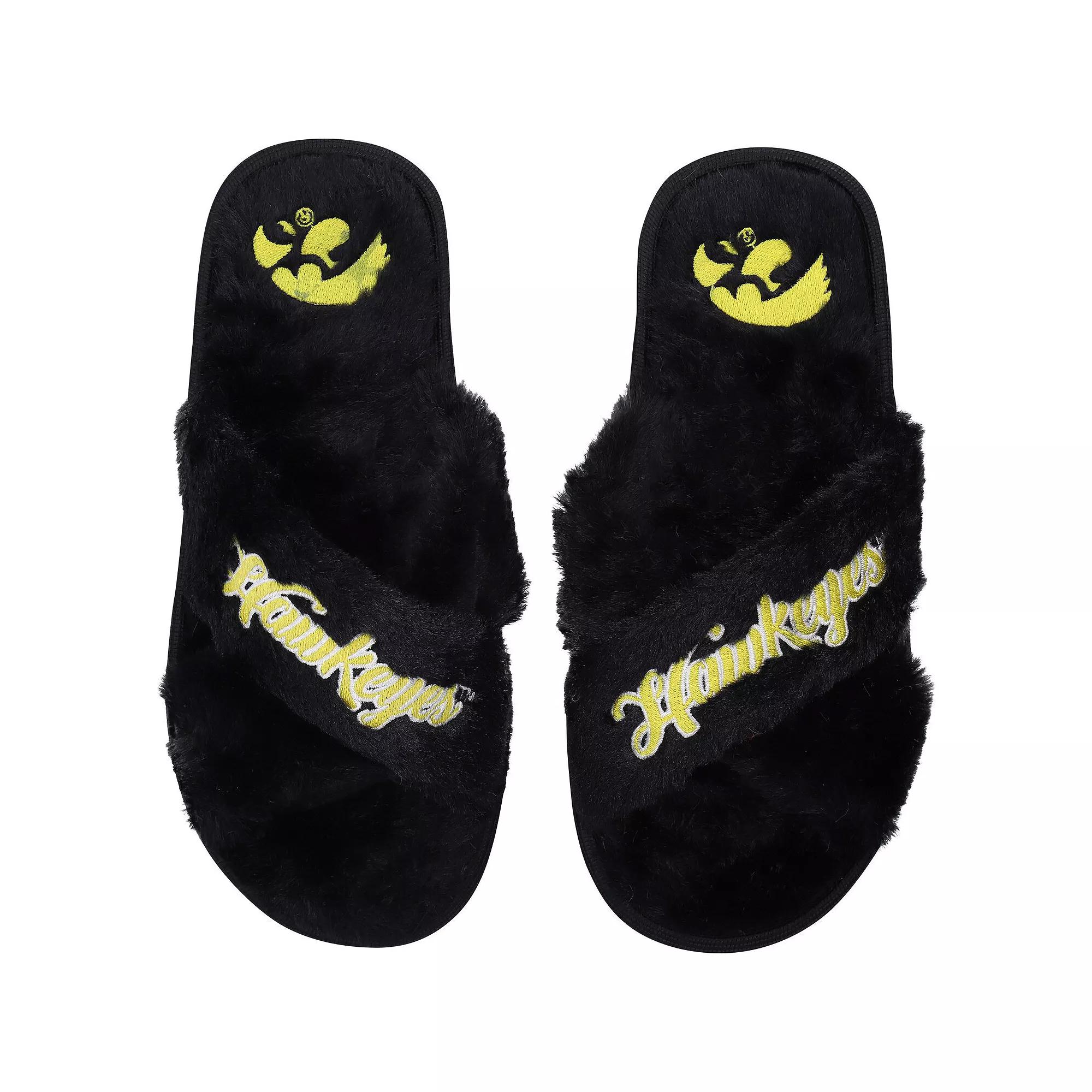 Women's FOCO Iowa Hawkeyes Script Cross Slide Slippers, Size: Large, Black Product Image