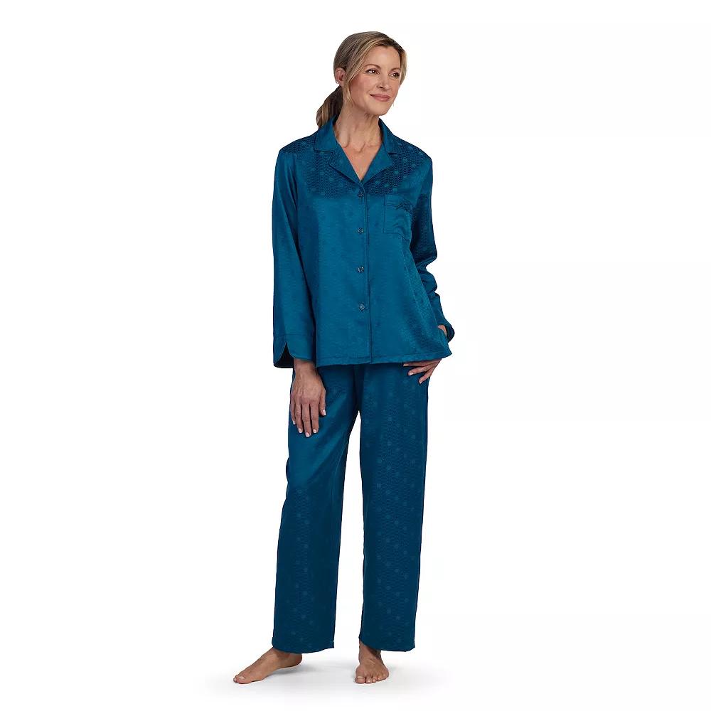 Women's Miss Elaine Essentials Brushed Back Satin Pajama Top & Pajama Bottoms Set,  Product Image
