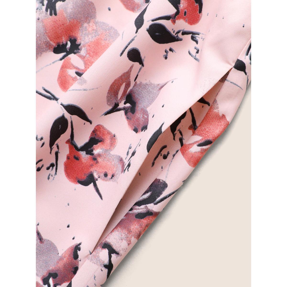 Plus Size Halter Neck Floral Patchwork Midi Dress Nudepink Women Elegant Belted Halter neck Sleeveless Curvy BloomChic 28/5X Product Image