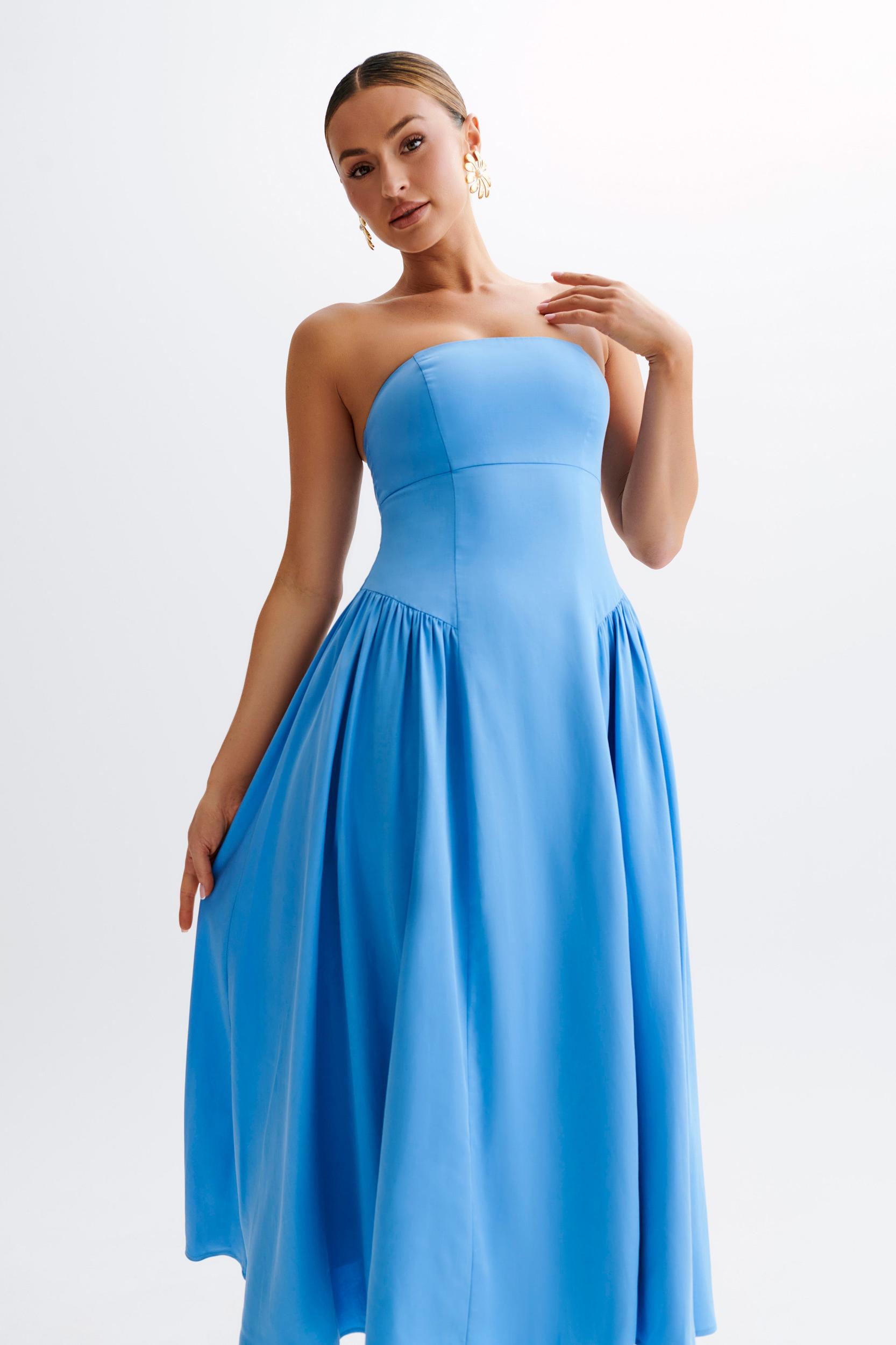 Carmele Cotton Gathered Midi Dress - Iris Blue Product Image