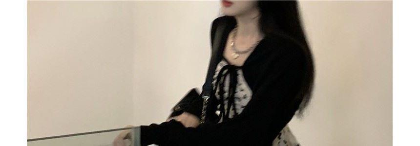 Plain Lace-Up Cropped Cardigan / Spaghetti Strap Floral Mini A-Line Dress / Set Product Image