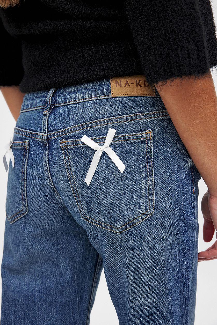 Straight Low Waist Bow Detail Jeans Product Image