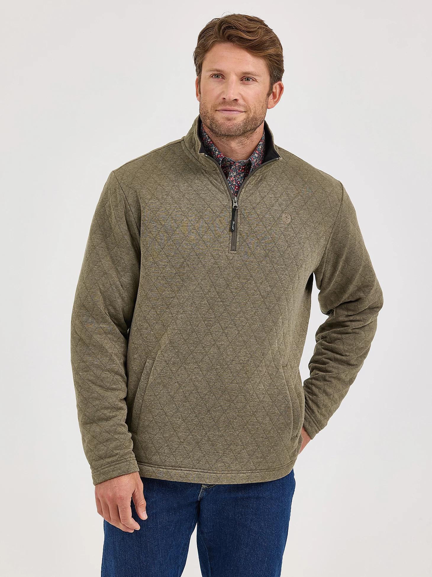Men's George Strait Quarter-Zip Quilted Pullover in Olive Product Image