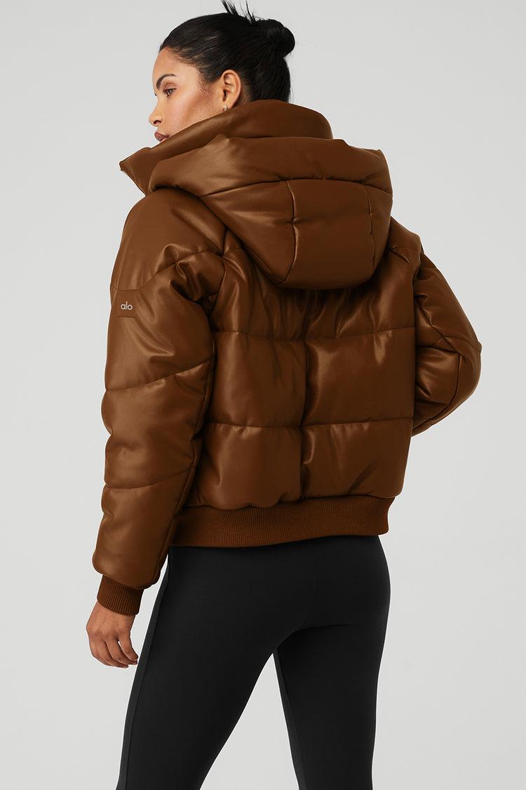 Faux Leather Boss Puffer - Cinnamon Brown Product Image