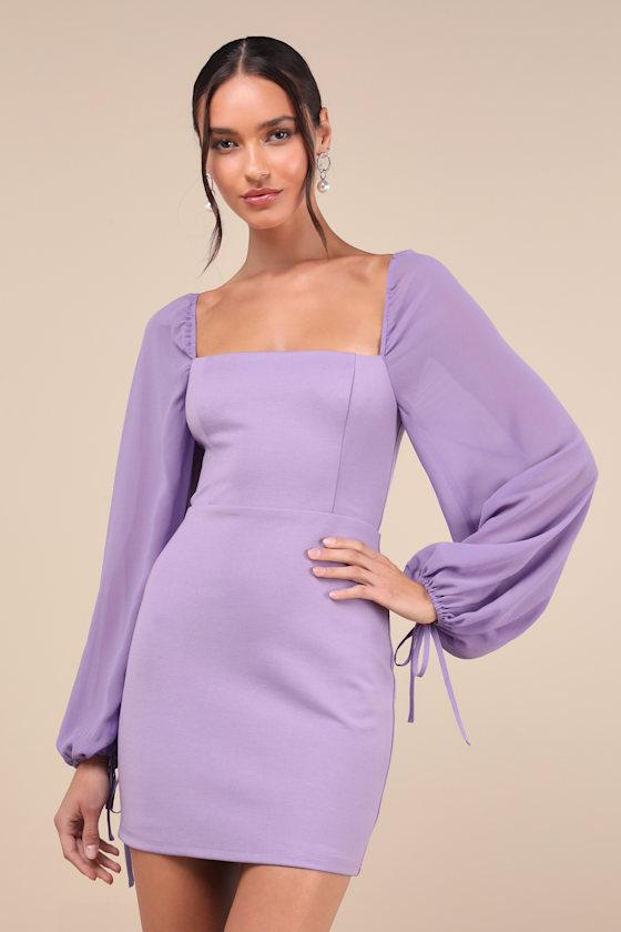 Delightful Love Lavender Lace-Up Balloon Sleeve Mini Dress Product Image