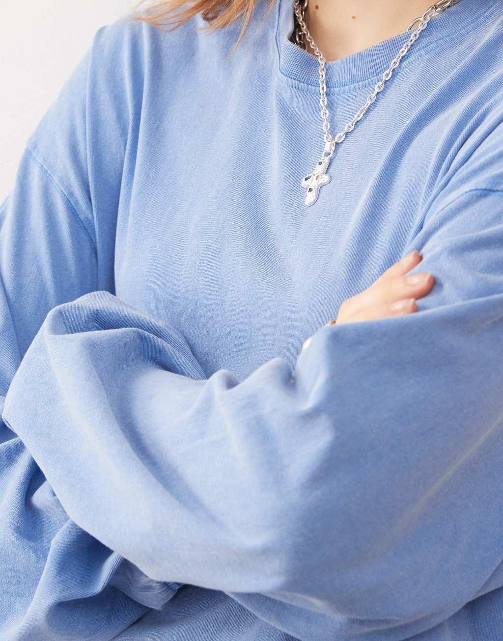 Weekday Lindy super oversized long sleeve t-shirt in blue Product Image