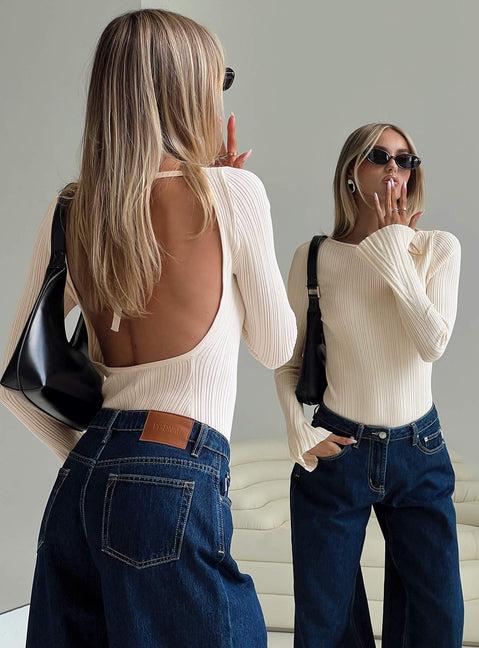 Mayok Long Sleeve Bodysuit Beige Product Image