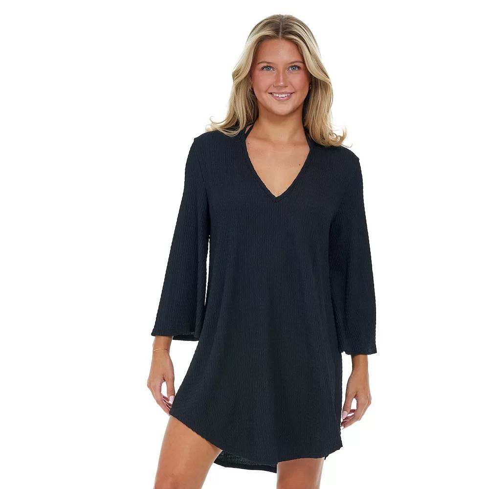 Women's Jordan Taylor V-Neck Bell Sleeve Swim Cover-Up Tunic, Size: Medium, Black Product Image
