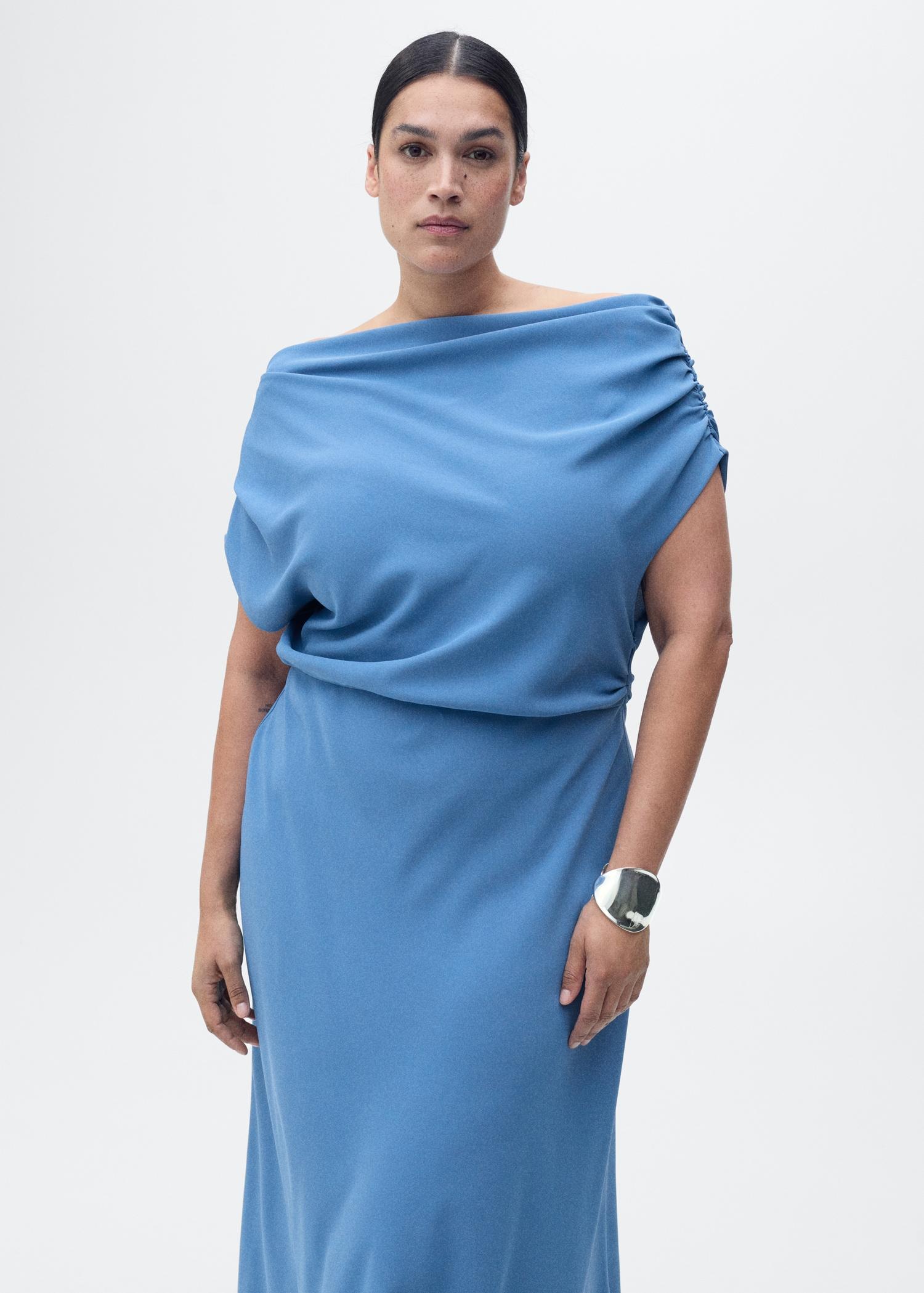 Asymmetrical-neck midi-dress - Women | MANGO USA Product Image