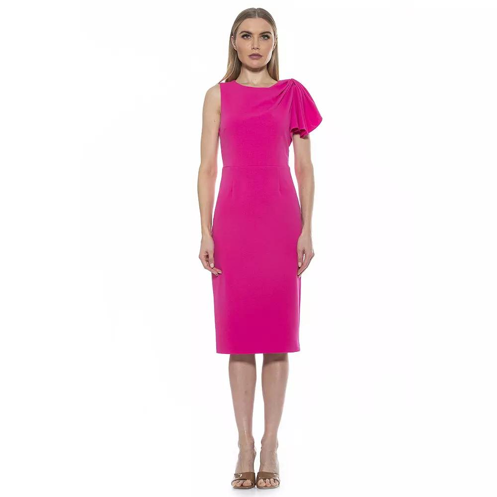 Women's ALEXIA ADMOR Crewneck Draped Midi Sheath Dress,  Product Image