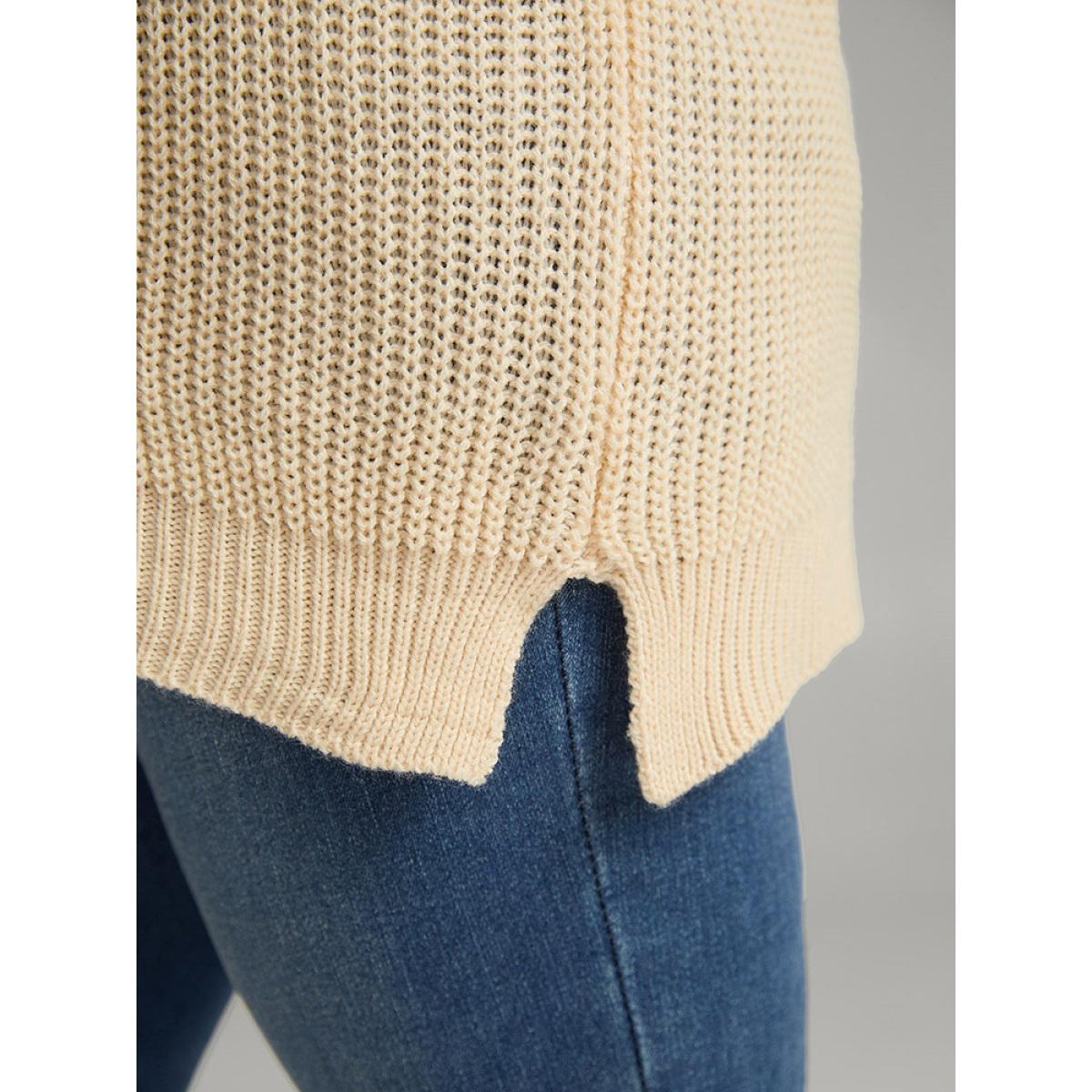 Plus Size Colorblock Patchwork Split Side Drop Shoulder Pullover Multicolor Women Casual Loose Long Sleeve V-neck Dailywear Pullovers BloomChic 22-24/3X Product Image