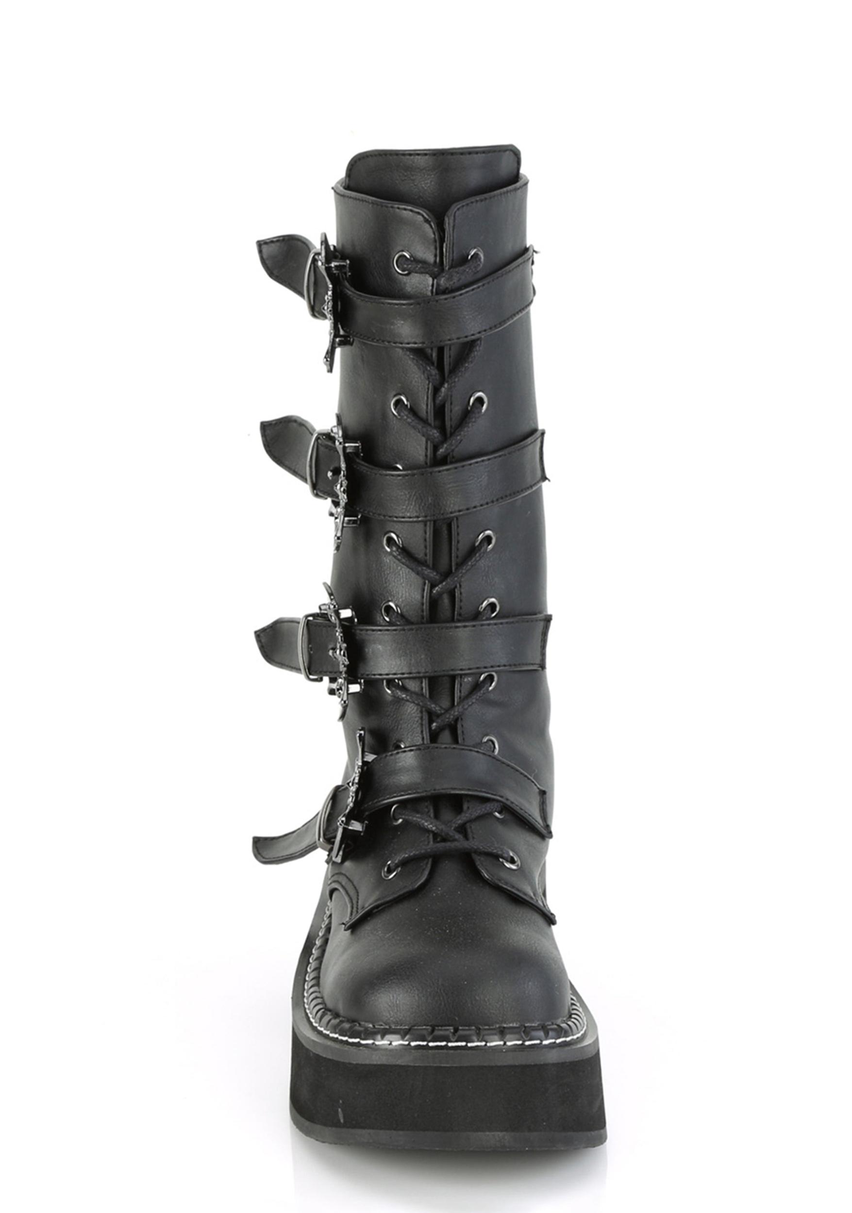 Demonia Emily 322 Bat Buckle Platform Boots - Black Product Image