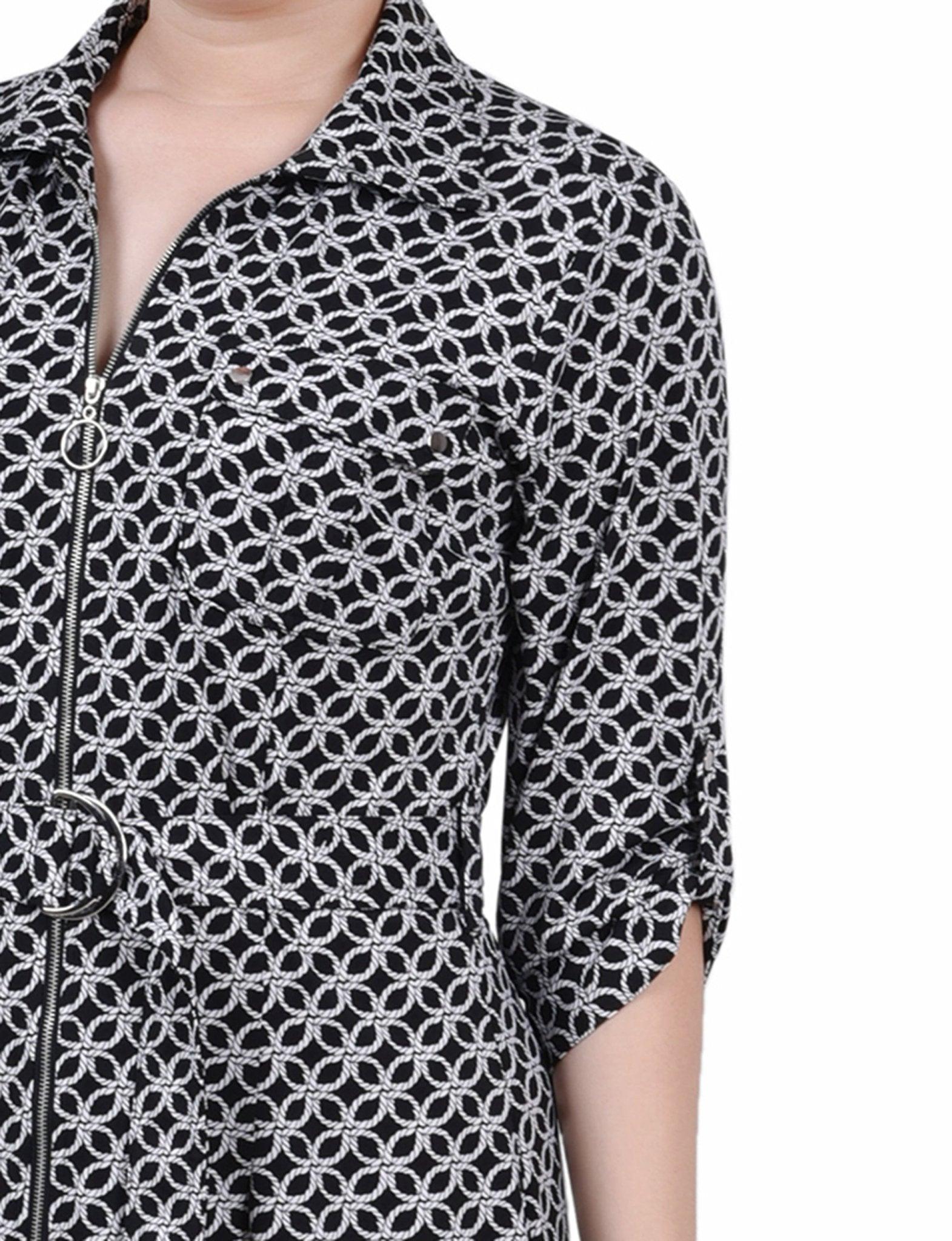 Black Rope Iconic Belted Roll Tab Zip Front Shirtdress - Petite Product Image