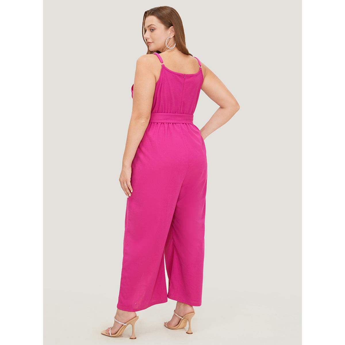 Plus Size Magenta Plain Pocket Wrap Buckle Belt Jumpsuit Women Glamour Sleeveless Spaghetti Strap Going out Loose Jumpsuits BloomChic 26/4X Product Image