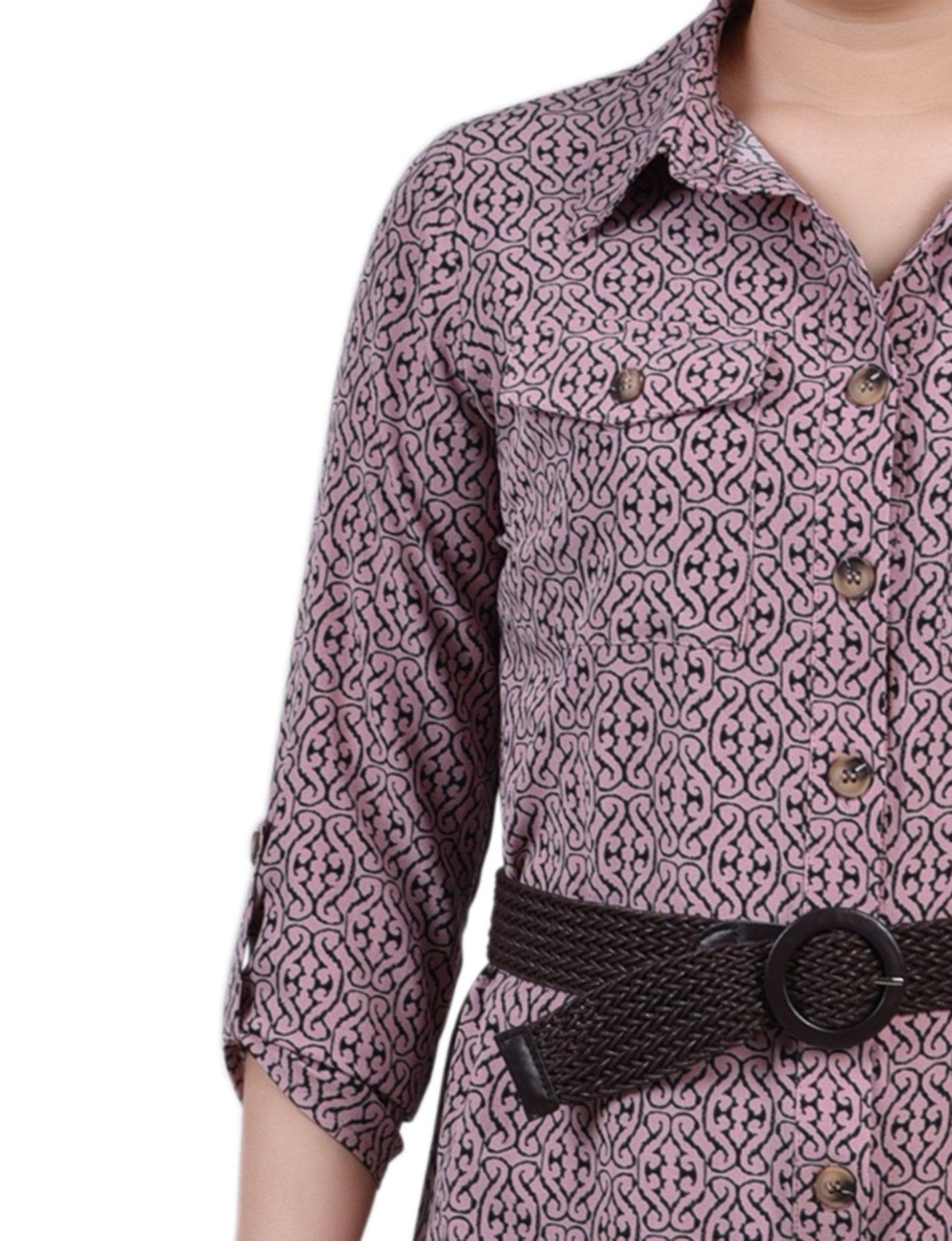 Lilas Black Swirl 3/4 Roll Tab Sleeve Shirtdress - Petite Product Image