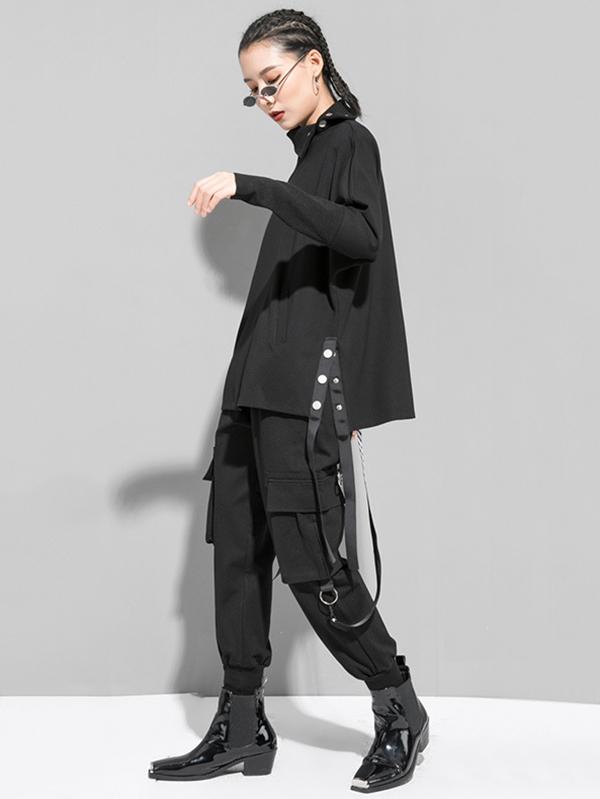 Original Solid Stand Collar T-Shirts Tops Product Image