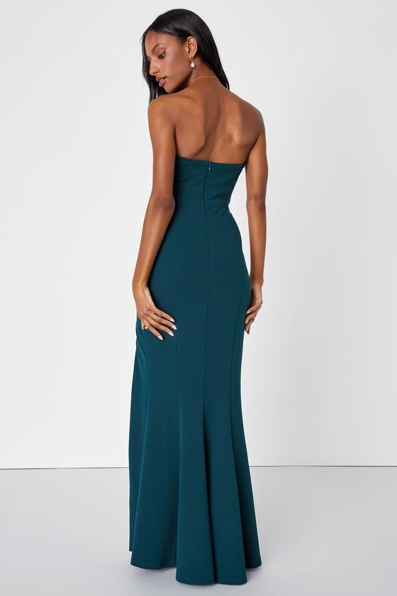 Marvelous Entrance Emerald Green Pleated Strapless Maxi Dress Product Image