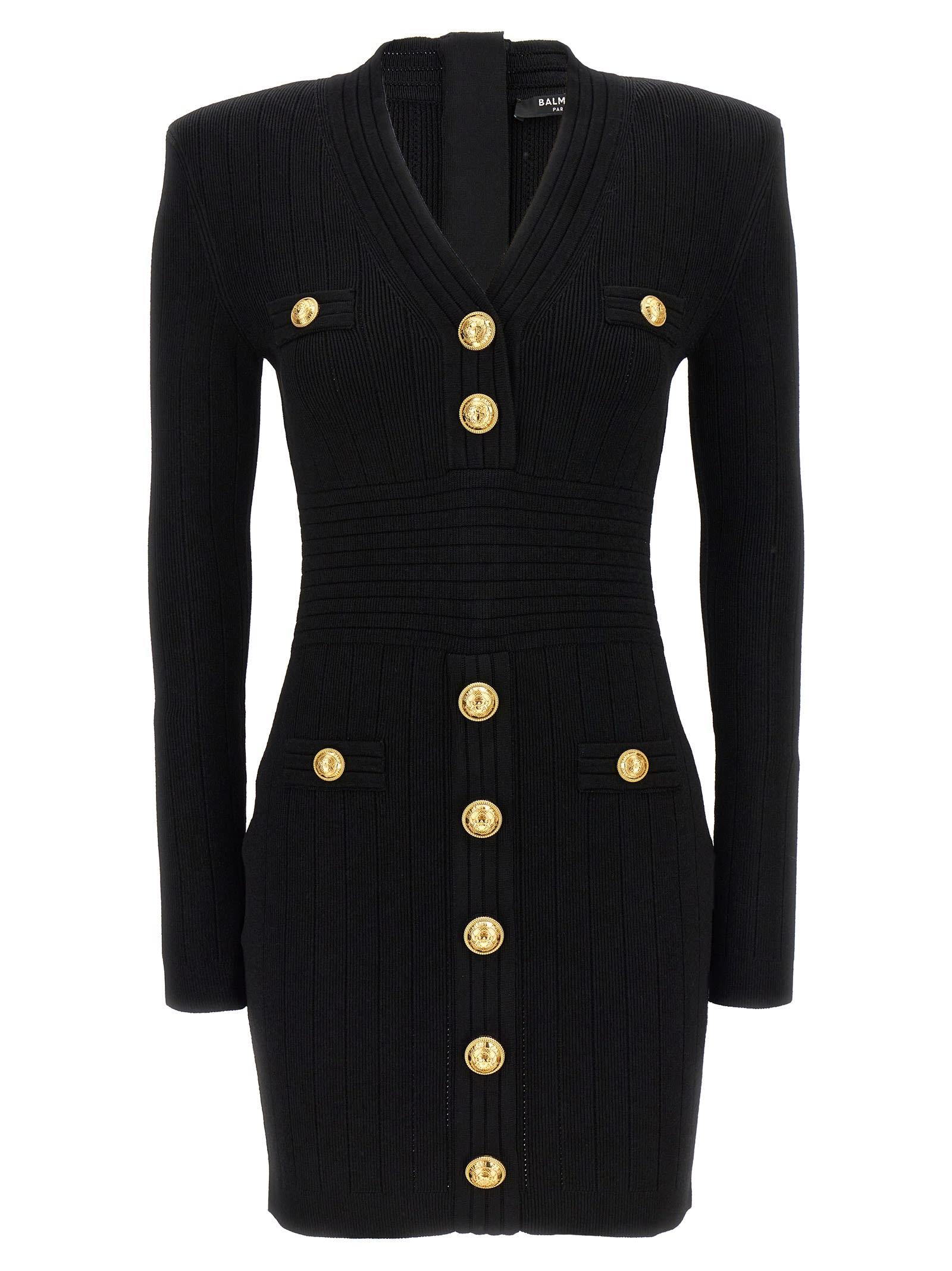 BALMAIN Mini Black Dress With Golden Buttons In Stretch Viscose Woman In Opa Noir Product Image