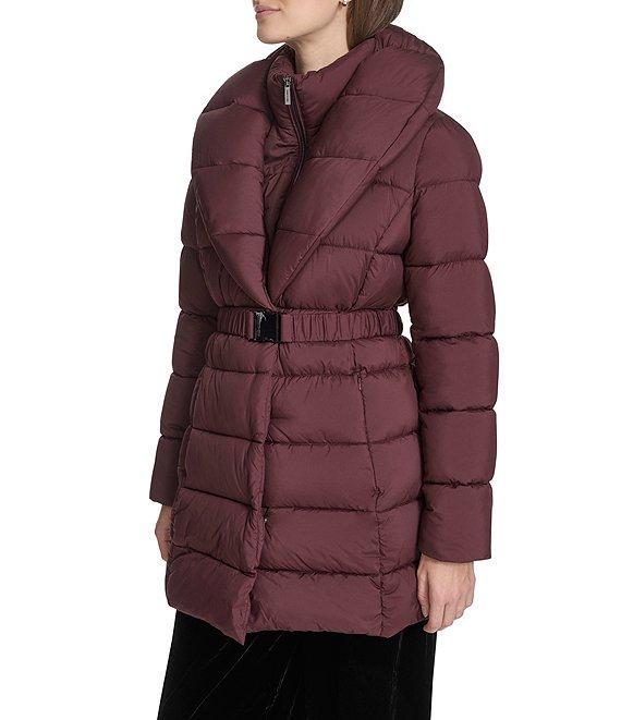 Kenneth Cole New York Water Resistant Stand Collar Belted Exposed Zip Front Puffer Coat Product Image