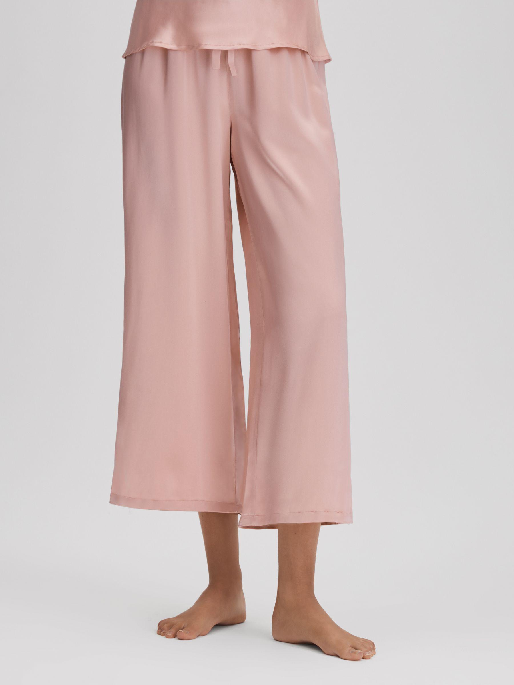 Maison Essentiele Silk Feather Trim Pyjama Bottoms in Blush Product Image