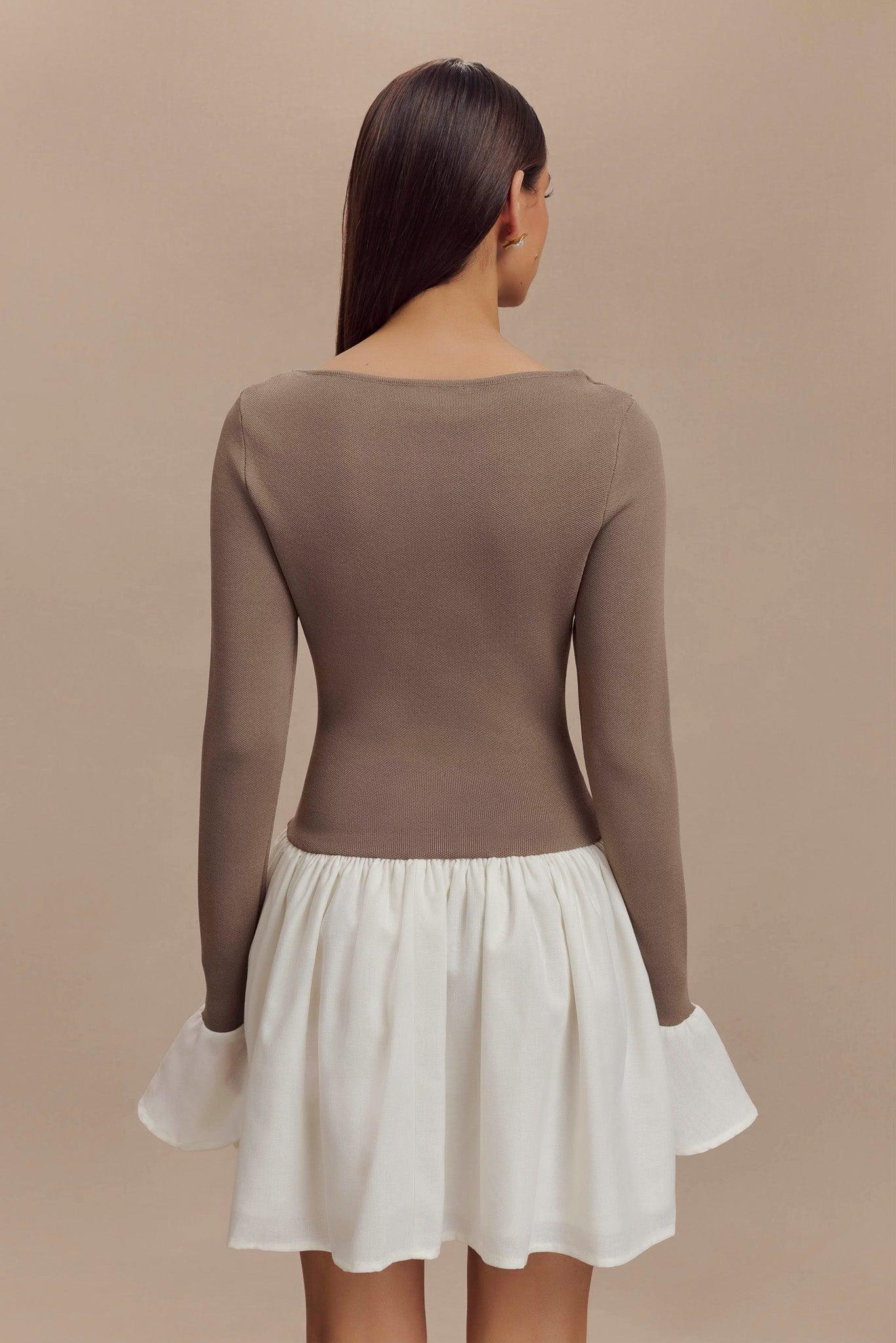 Sansa Knit And Linen Mini Dress - Smoke & Ivory Product Image