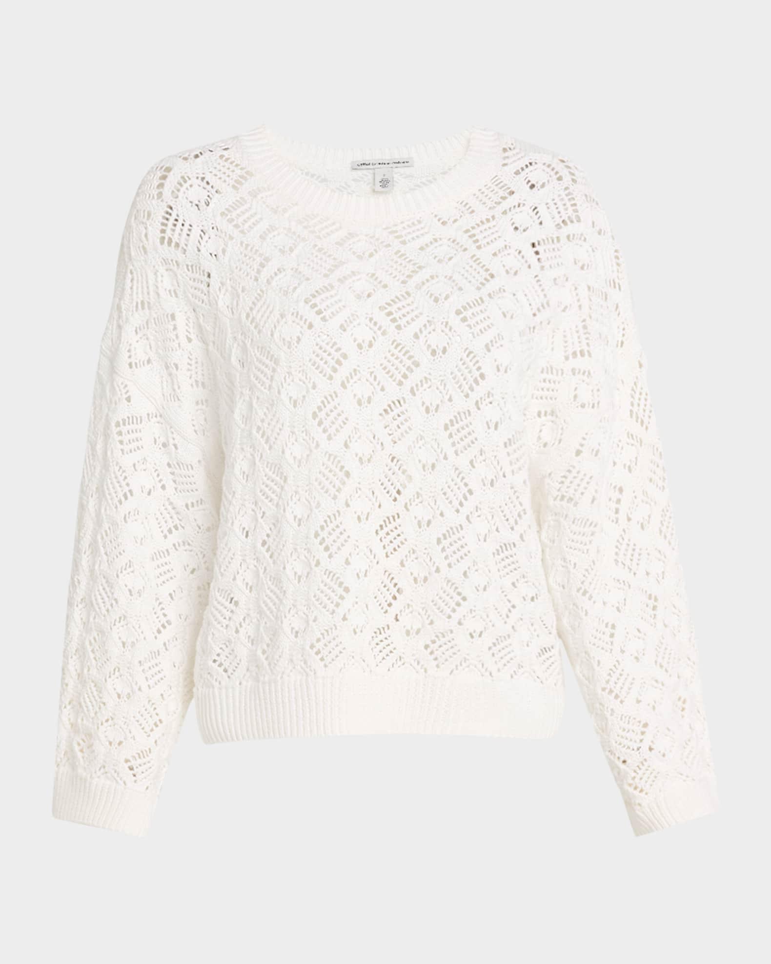 Pointelle-Knit Cotton Crewneck Sweater Product Image