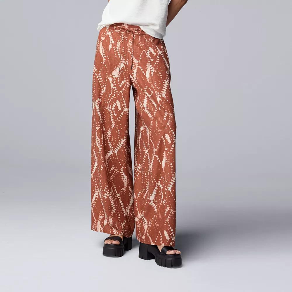 Petite Simply Vera Vera Wang Wide Leg Linen Pants, Women's, Size: Large Petite, Brown Diamond Dye Product Image