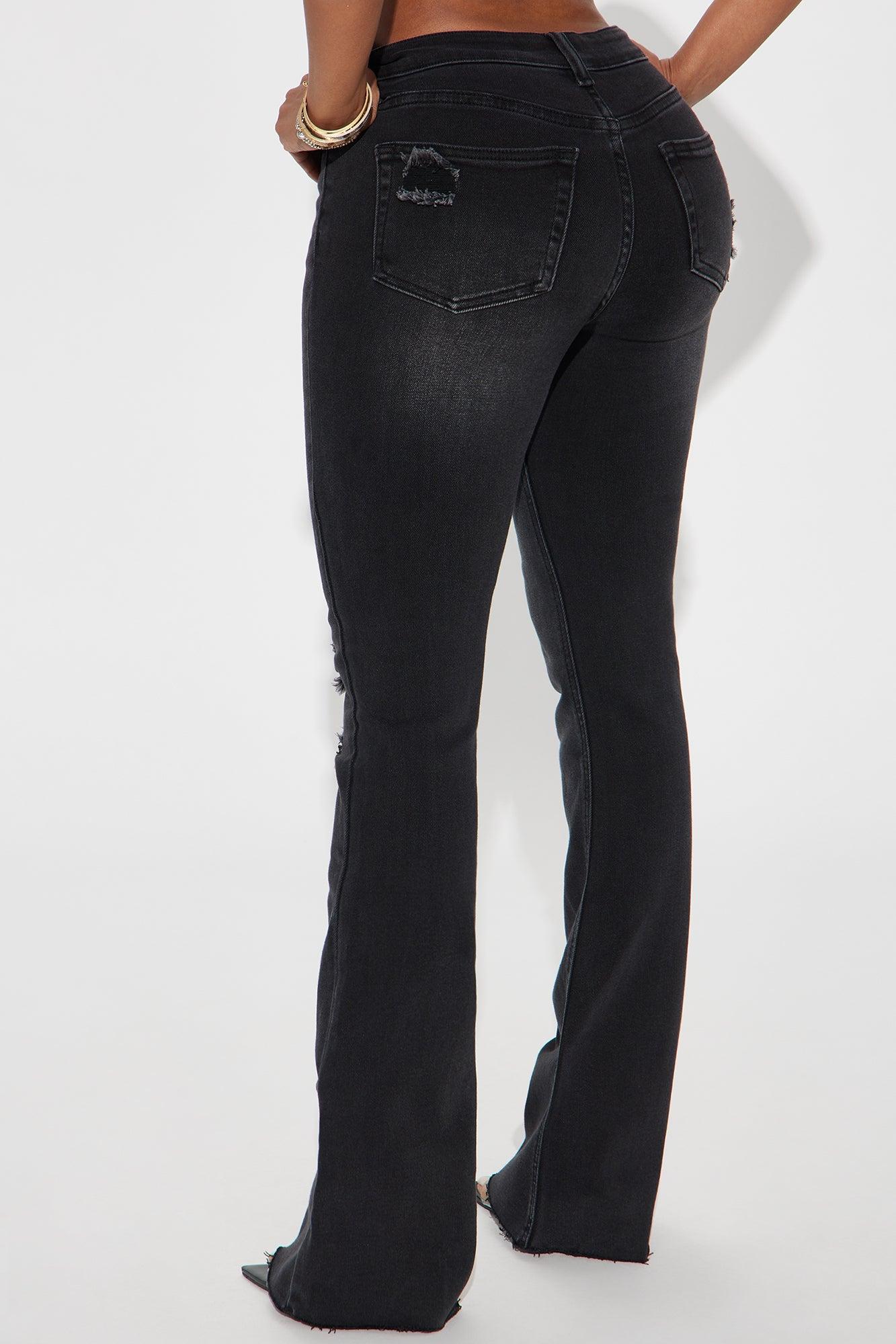 Certifiable Stretch Ripped Flare Jeans - Black Wash Product Image