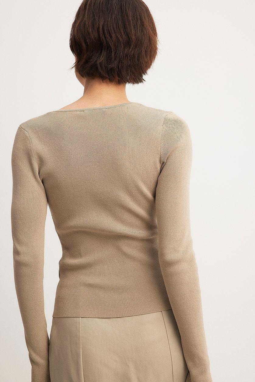 Deep Neck Rib Knit Top Product Image