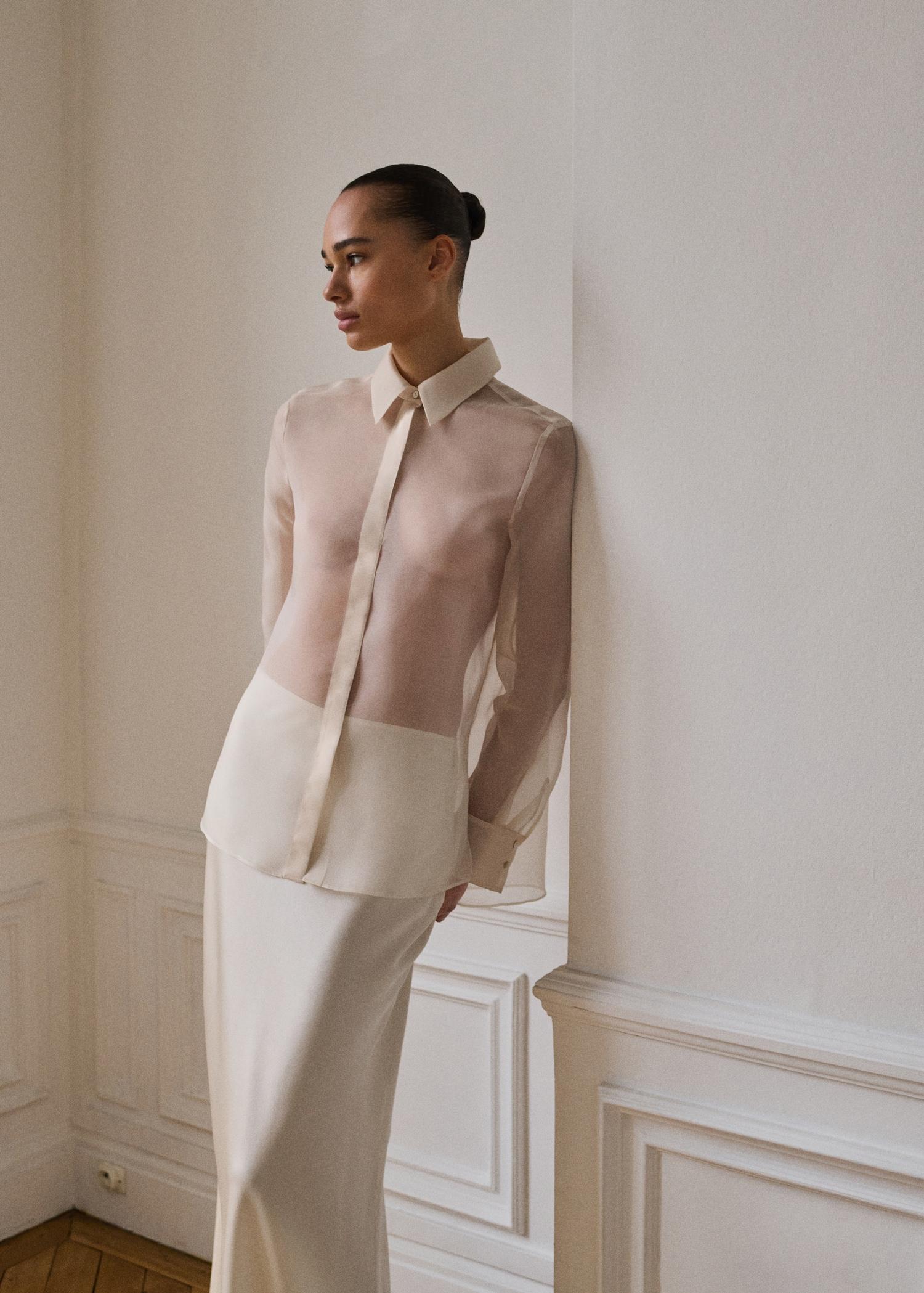 Semi-transparent silk organza shirt - Women | MANGO USA Product Image