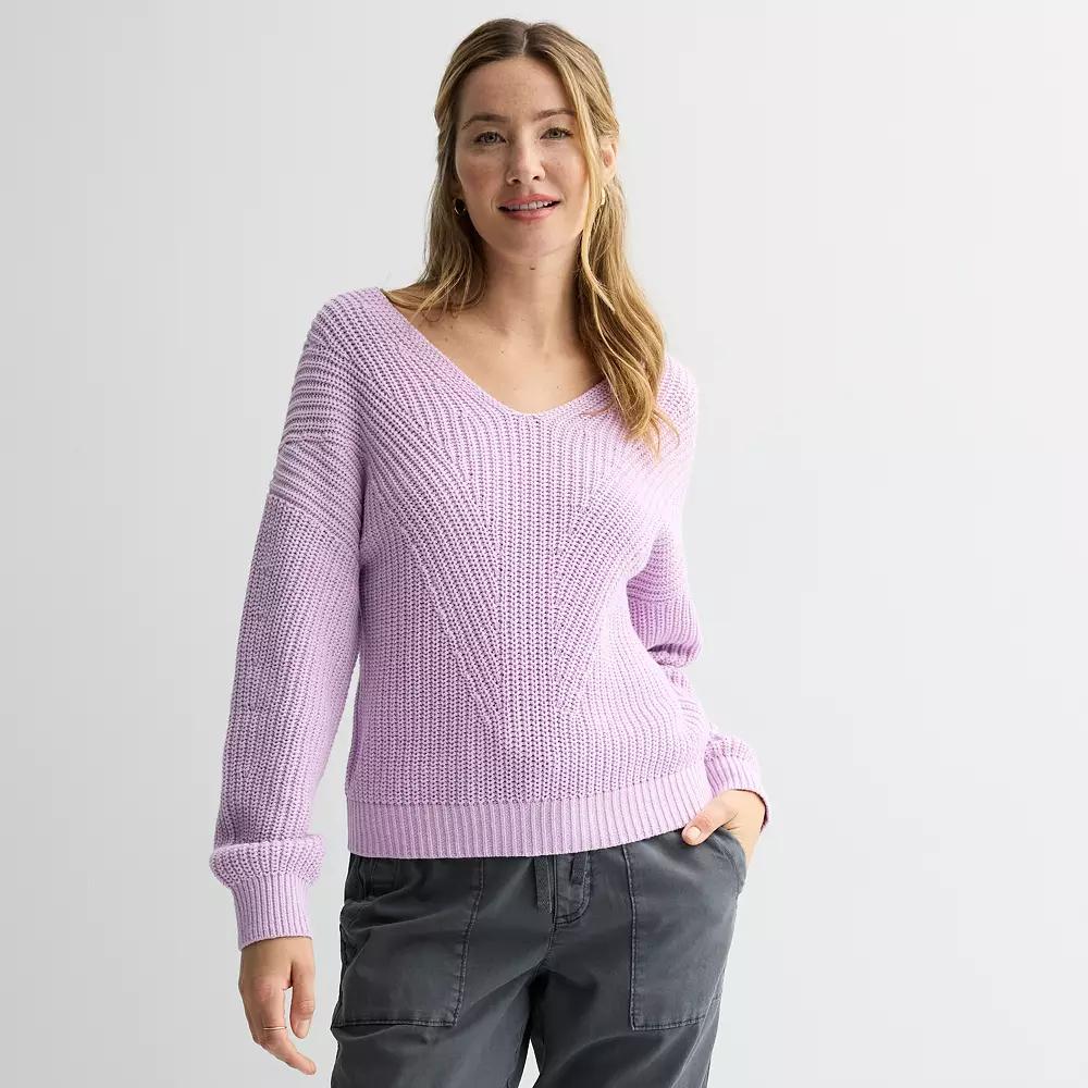 Women's Sonoma Goods For Life® Mixed Stitch V-Neck Sweater, Size: XL, Botanical Purple Product Image
